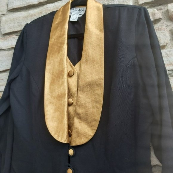 Vintage 90s Gold Lapel Vogue Midi Blazer Vest Jacket - Picture 4 of 15